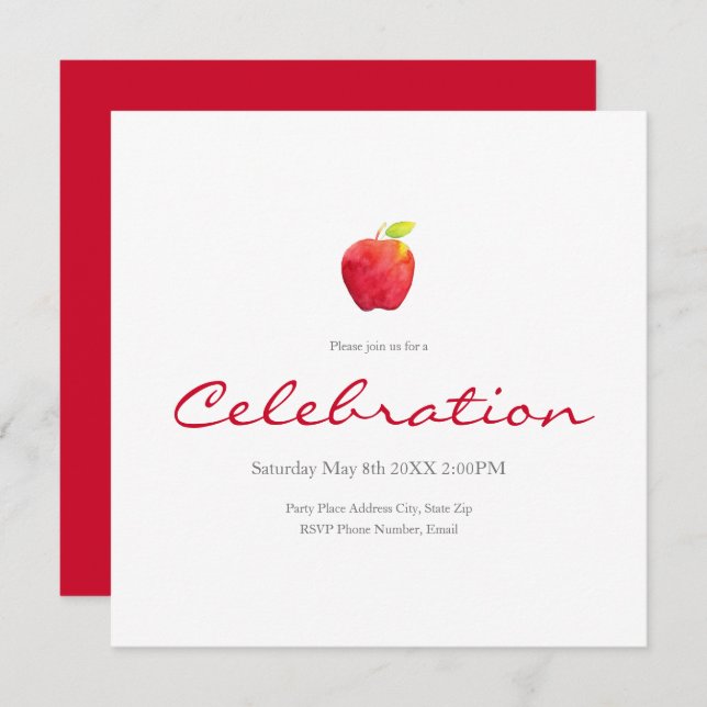  Watercolor Apple Invitation (Front/Back)