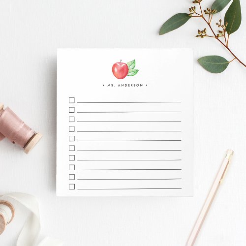 Watercolor Apple  Lined Checklist Notepad