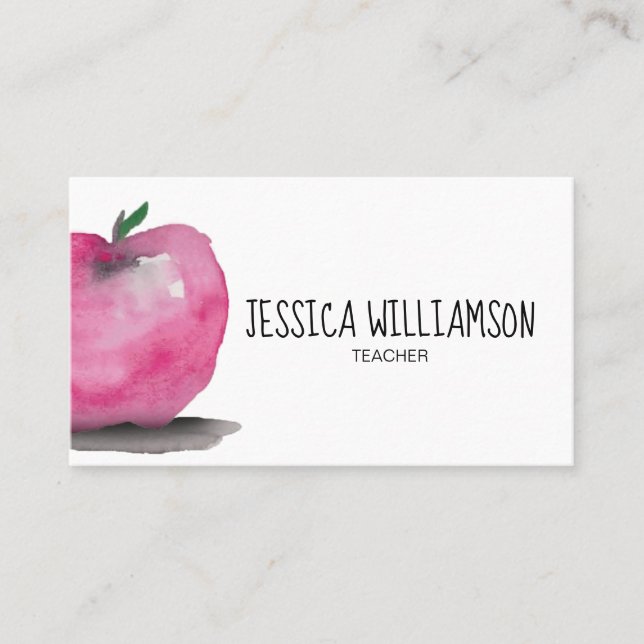 Watercolor APPLE, modern, Teacher Business Card (Front)