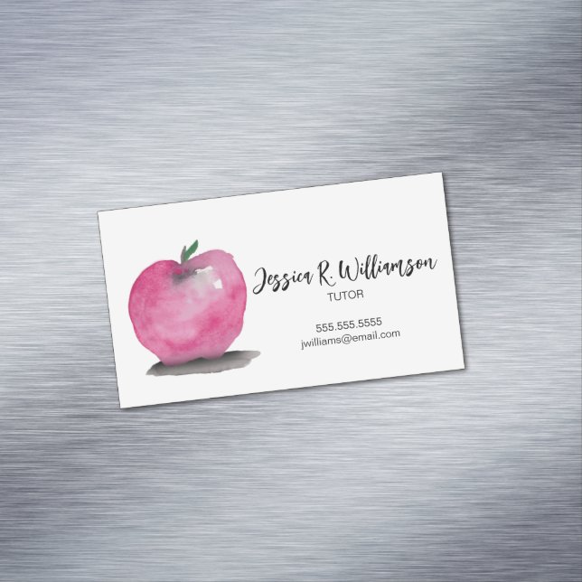 Watercolor APPLE modern Teacher TUTOR Business Car Card Magnet (In Situ)