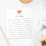 Watercolor Apple Note from Teacher Lined Notepad<br><div class="desc">Cute lined notepad design for teachers feature "a note from" and your name in black block and script lettering,  topped by a single red watercolor apple illustration.</div>