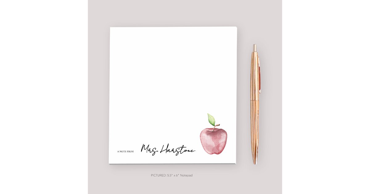 Watercolor Apple Note From Teacher Notepad | Zazzle