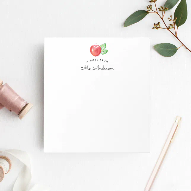 Watercolor Apple Note from Teacher Notepad | Zazzle