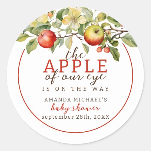 Watercolor Apple of Our Eye Fall Baby Shower Classic Round Sticker