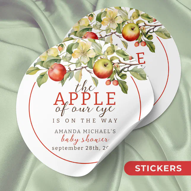 Watercolor Apple of Our Eye Fall Baby Shower Classic Round Sticker Zazzle