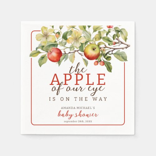 Watercolor Apple of Our Eye Fall Baby Shower Napkins