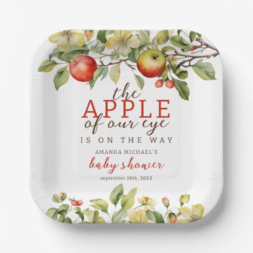 Watercolor Apple of Our Eye Fall Baby Shower Paper Plates