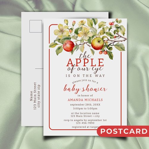 Watercolor Apple of Our Eye Fall Baby Shower Postcard