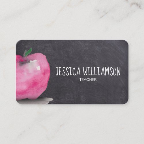 Watercolor APPLE on Chalkboard Modern Teacher Business Card