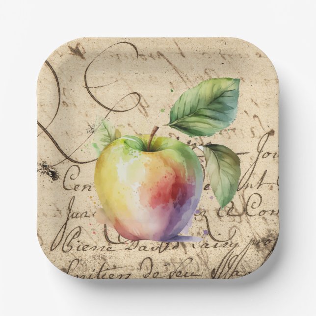 watercolor apple paper plates (Front)