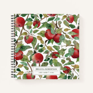 Watercolor Apple Pattern Monogram Cider Maker's Notebook