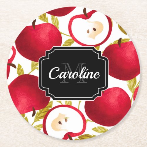 Watercolor Apple Pattern Round Paper Coaster