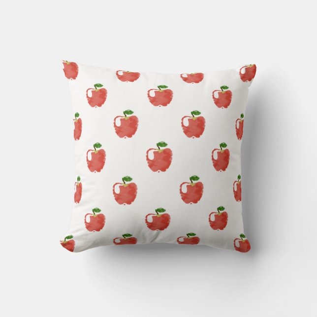 Watercolor Apple Pattern Throw Pillow (Front)