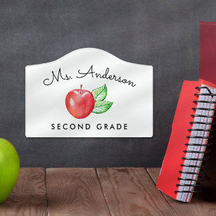 Watercolor Apple Personalized Classroom Sign
