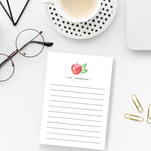 Watercolor Apple  Personalized Lined Post_it Notes