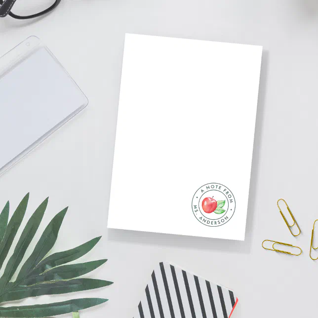 Watercolor Apple Personalized Teacher Post-it Notes | Zazzle