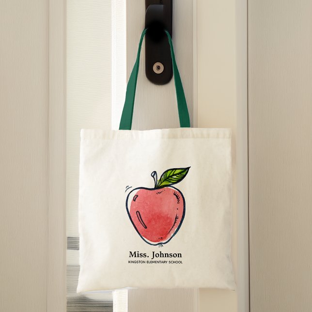 Watercolor Apple Personalized Teacher Tote Bag (Watercolor Apple Personalized Teacher Tote Bag)