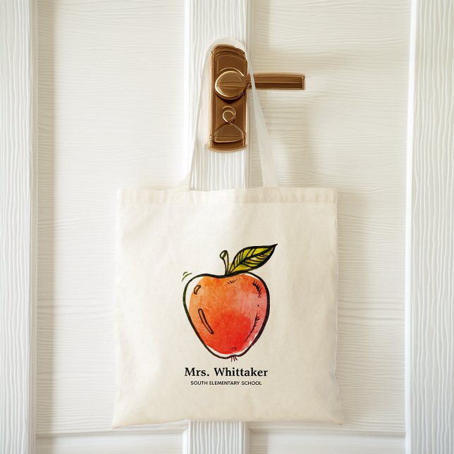 Watercolor Apple Personalized Teacher Tote Bag (Watercolor Apple Personalized Teacher Tote Bag)