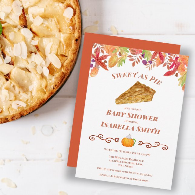 Watercolor Apple Pie Autumn Baby Shower Invitation (A sweet apple pie and pumpkin spice latte for a Baby Shower invitation!)