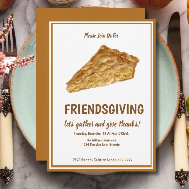 Watercolor Apple Pie Friendsgiving Thanksgiving  Invitation (Creator Uploaded)