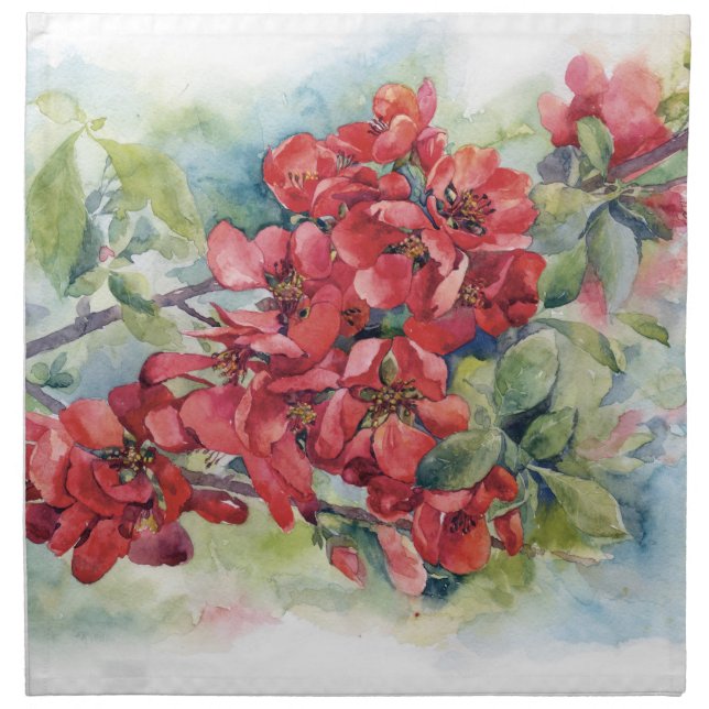Watercolor apple quince flower flowers tree weddin cloth napkin (Front)