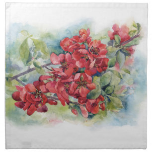 Watercolor apple quince flower flowers tree weddin cloth napkin