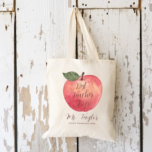 Watercolor Apple Teacher Appreciation Tote Bag