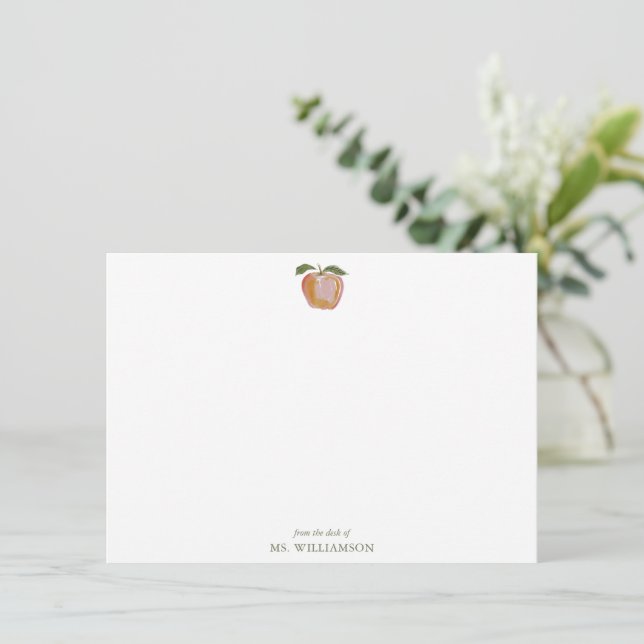 Watercolor Apple Teacher Personalized Stationery Note Card (Standing Front)