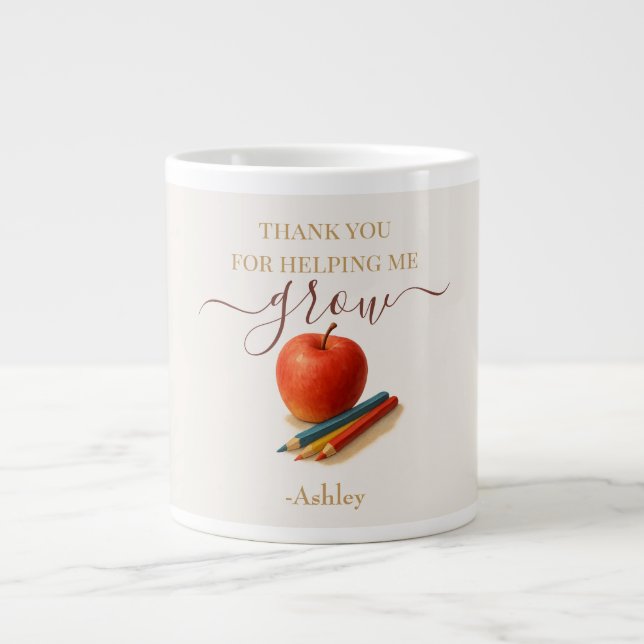 Watercolor Apple Teacher – Thank You Gift  Giant Coffee Mug (Front)