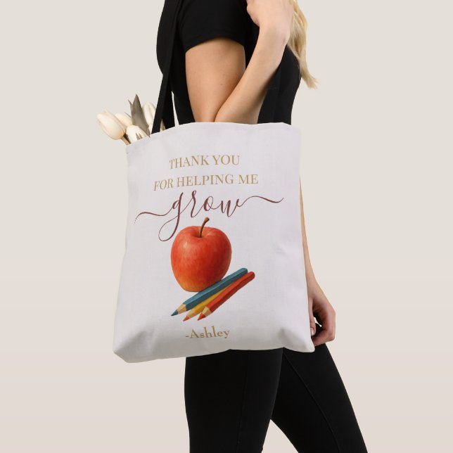 Watercolor Apple Teacher – Thank You Gift  Tote Bag (Close Up)