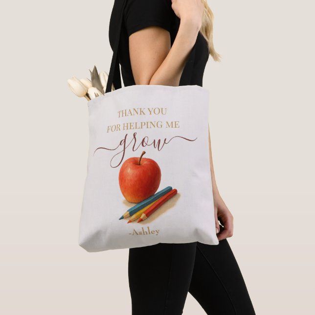 Watercolor Apple Teacher – Thank You Gift  Tote Bag (Close Up)