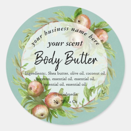 Watercolor apple wreath body butter body scrub classic round sticker