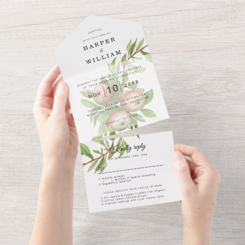 Watercolor apples envelope wedding suite all in one invitation