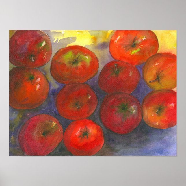 Watercolor Apples Painting Poster (Front)