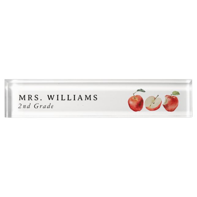 Watercolor Apples Teacher Desk Name Plate (Front)