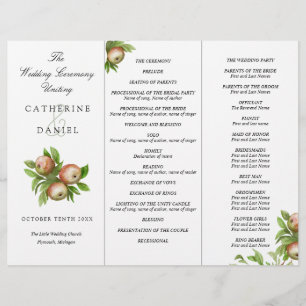 watercolor apples tri-fold wedding program