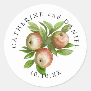 watercolor apples wedding classic round sticker