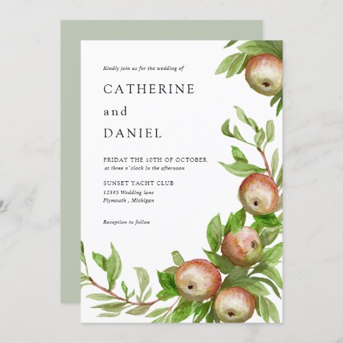Watercolor apples wedding invitation