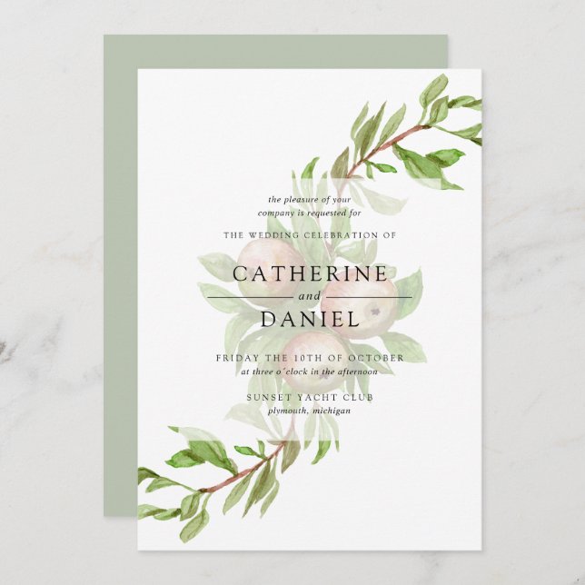 Watercolor apples wedding invitation (Front/Back)