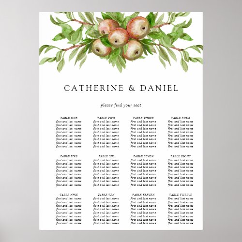 Watercolor apples wedding seating chart
