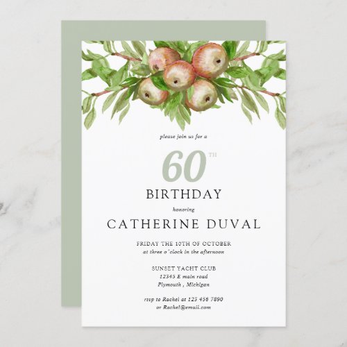 Watercolor apples with branches birthday invitation