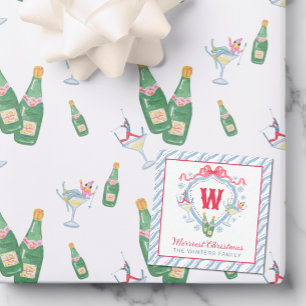 Watercolor Apres-Ski Monogram Crest Note Card
