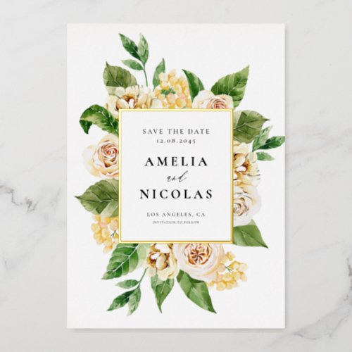 Watercolor Apricot English Roses Save The Date Foil Invitation