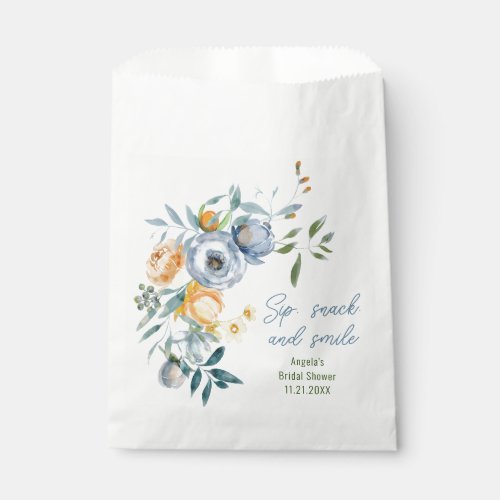 WATERCOLOR APRICOT PASTEL BLUE WILD FLOWERS  FAVOR BAG