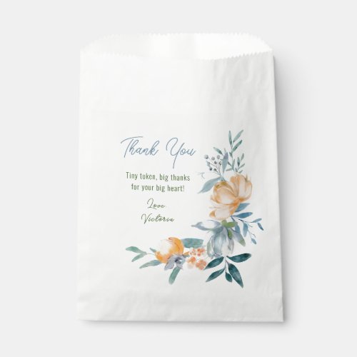 WATERCOLOR APRICOT PASTEL BLUE WILD FLOWERS  FAVOR BAG