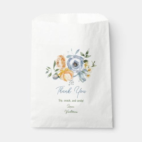 WATERCOLOR APRICOT PASTEL BLUE WILD FLOWERS  FAVOR BAG