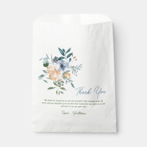 WATERCOLOR APRICOT PASTEL BLUE WILD FLOWERS  FAVOR BAG