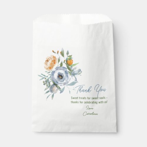 WATERCOLOR APRICOT PASTEL BLUE WILD FLOWERS  FAVOR BAG