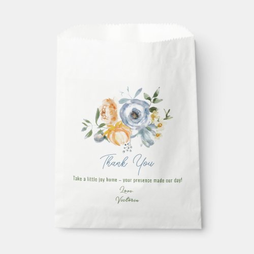 WATERCOLOR APRICOT PASTEL BLUE WILD FLOWERS  FAVOR BAG