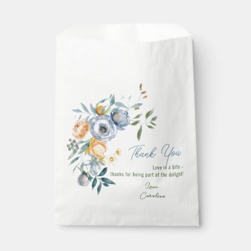 WATERCOLOR APRICOT PASTEL BLUE WILD FLOWERS  FAVOR BAG